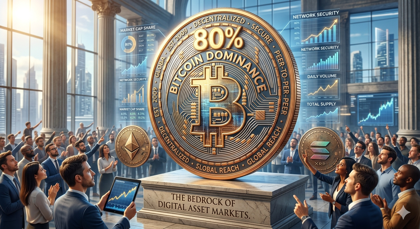 Bitcoin dominance display rising toward 60 percent April 2026